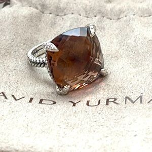 David Yurman Cushion-Cut On Point 20mm Morganite & Diamond Ring Silver
